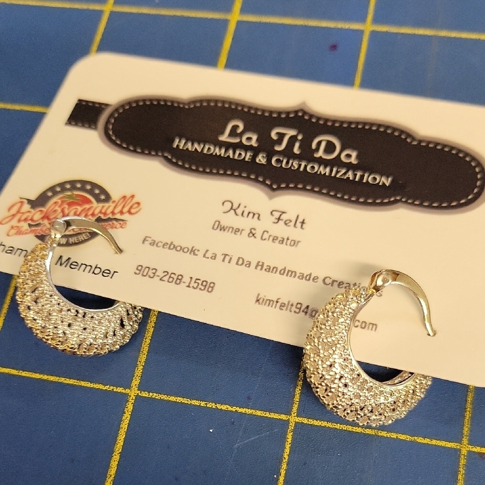 Silver Tone Mesh Hoop Earrings